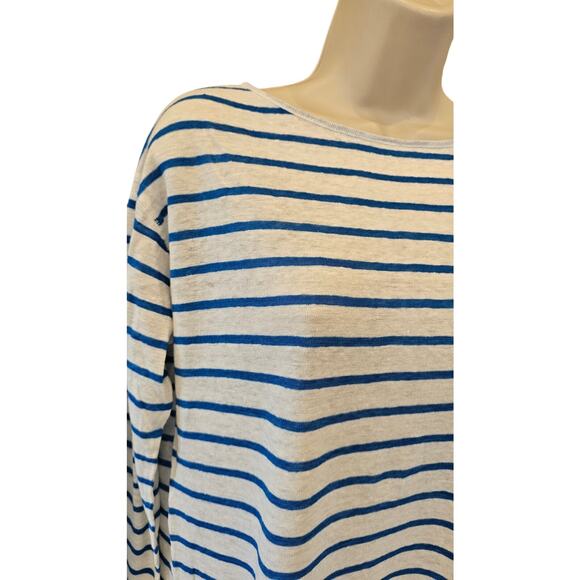 Michael stars lightweight blue striped 100% linen long sleeve blouse sz L EUC - Picture 2 of 7